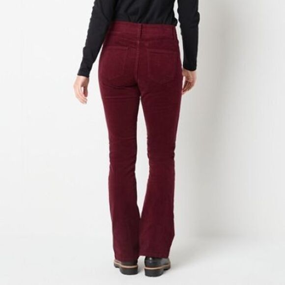 St Johns Bay Bootcut Corduroy Pants Womens 12 Burgundy Slimming Stretch NEW - Picture 2 of 13